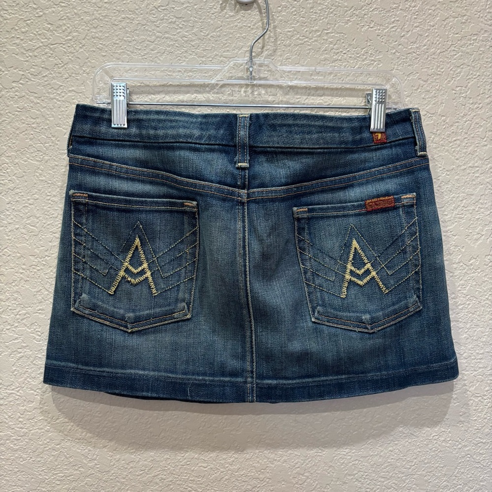 7 For All Mankind A Pocket Y2K Low Rise Cheeky Denim Micro Mini Skirt Size 29